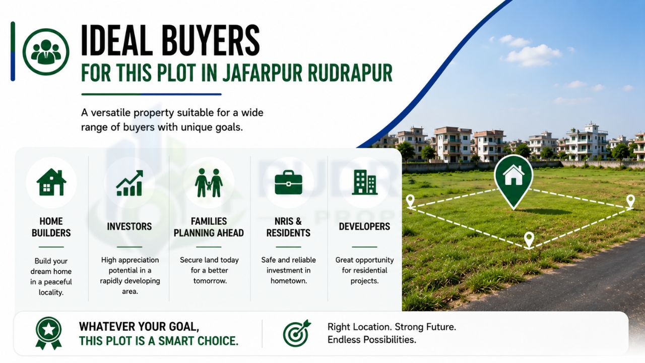 Ideal buyers for residential plots in Jafarpur Rudrapur including home builders, investors, families, NRIs, and developers seeking high-growth real estate opportunities.