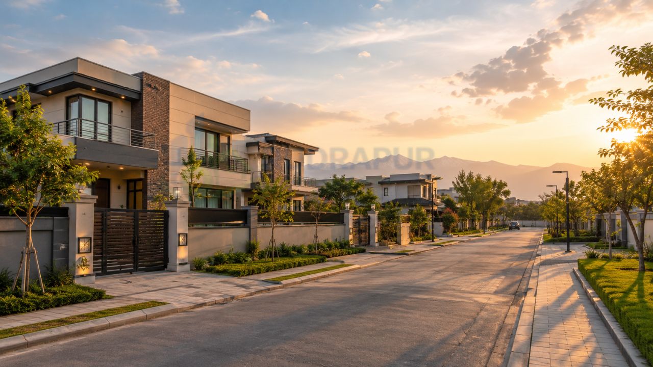 Modern residential neighborhood in Rudrapur featuring premium villas and wide roads, representing property rates and real estate investment opportunities in Rudrapur.