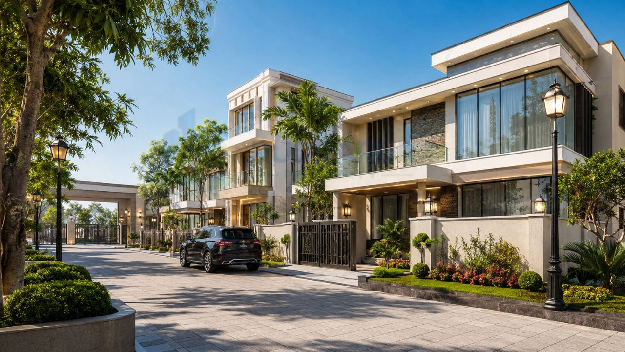 Luxury residential villas in a gated community in Rudrapur, Uttarakhand, representing the city's growing rental property market and premium housing demand.