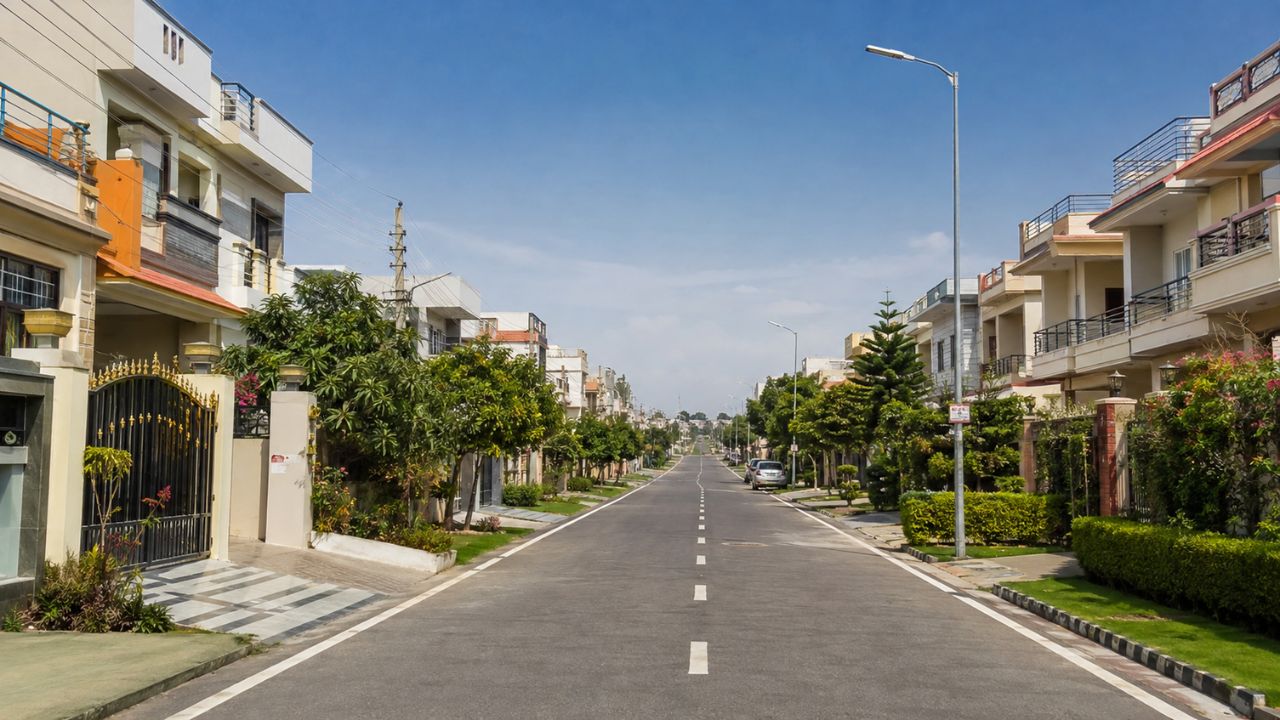 Residential plots for sale in Rudrapur in a well-developed neighborhood with paved roads and modern homes
